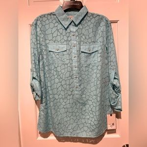 NWT Dana Buchman Sheer Aqua Beach Blouse